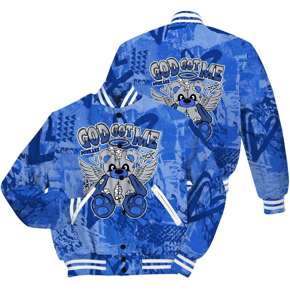 Varsity Jacket To Match Air Foamposite One Royal Shirt - Gods Guides Me Bear Heart Grunge All Over Print