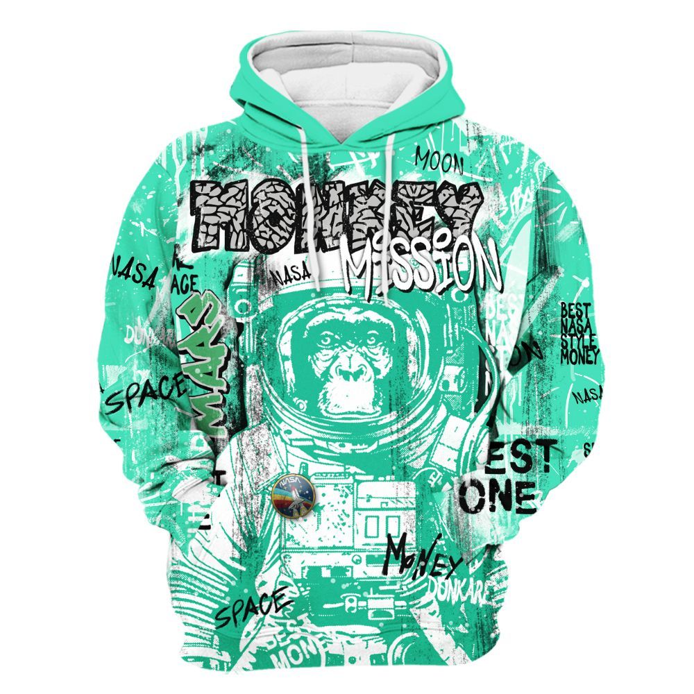 Hoodie To Match Black Green Glow 3s - Monkey Misson Space Green Glow 3s All Over Print