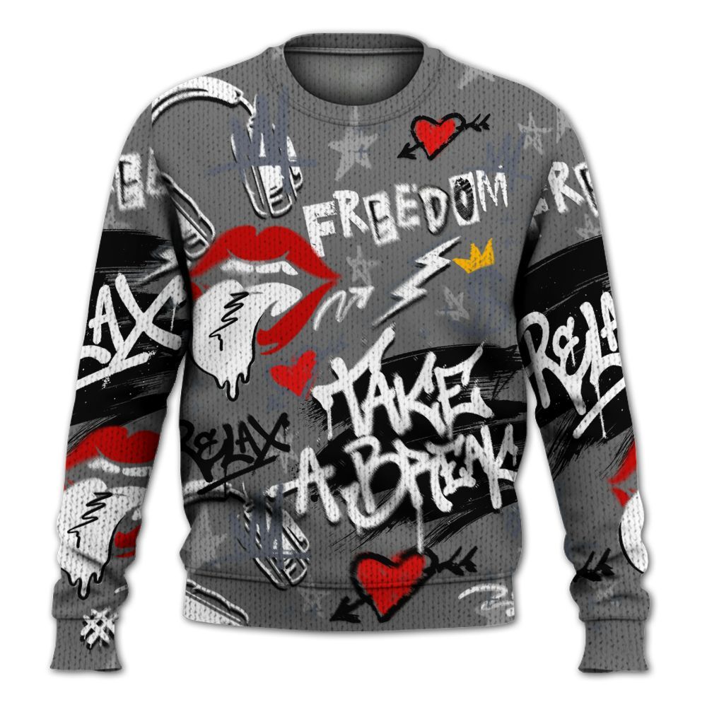 Knitted Sweater To Match Cool Grey 6s - Take Break Freedom Graffiti Streetwear