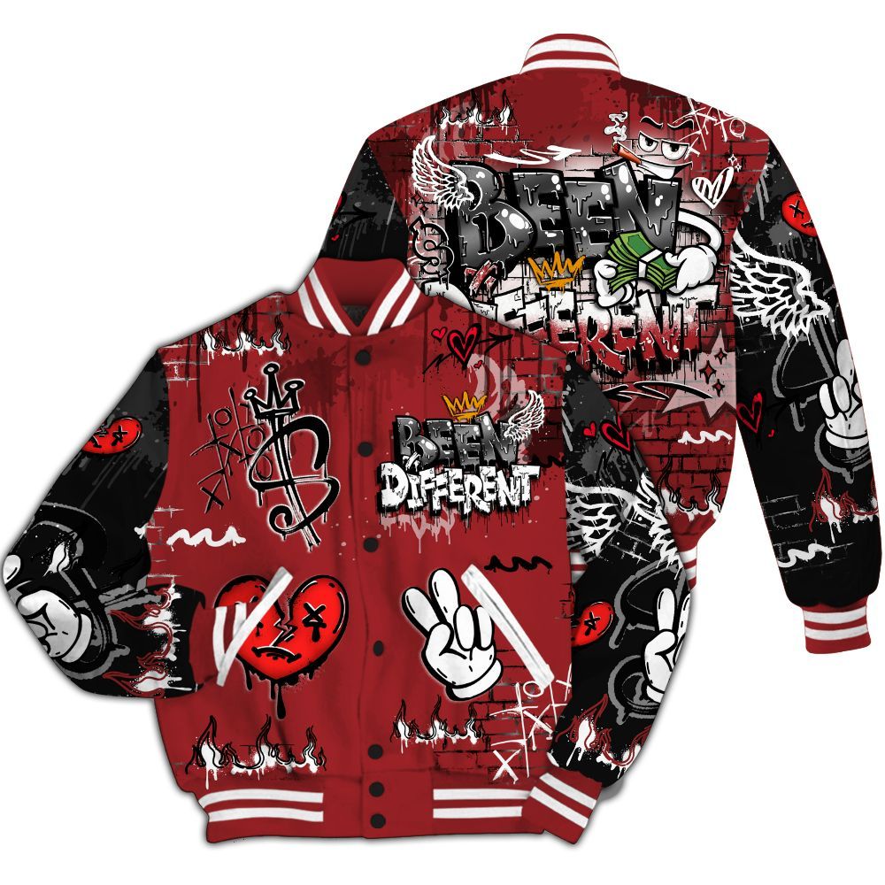 Varsity Jacket To Match Alternate Flu Game 12s - Been Dif2erent Drip Graffiti All Over Print