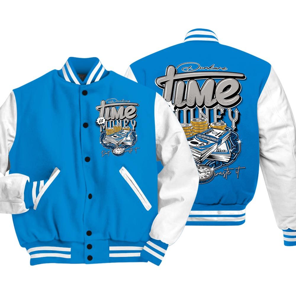 Varsity Jacket To Match Varsity Time Is Money, Military Blue 4s Baseball - To Match Sneaker Industrial Blue 4s Graphic Tee 1904 HDT