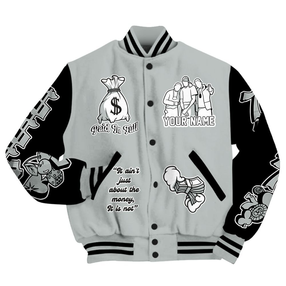 Varsity Jacket To Match Black Wolf Grey 12s - Paid In Full Baseball Varsity Jacket Custom Name All Over Print