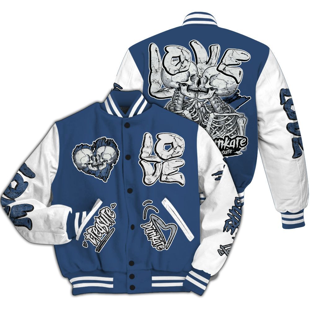 Varsity Jacket To Match Midnight Navy 4s - Skull Bear All Over Print