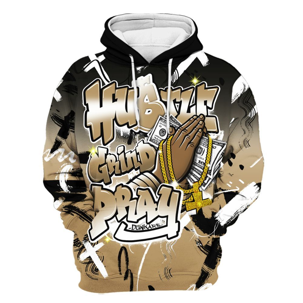 Hoodie To Match High OG Black Metallic Gold 1s - Money Hustle Grind Pray All Over Print