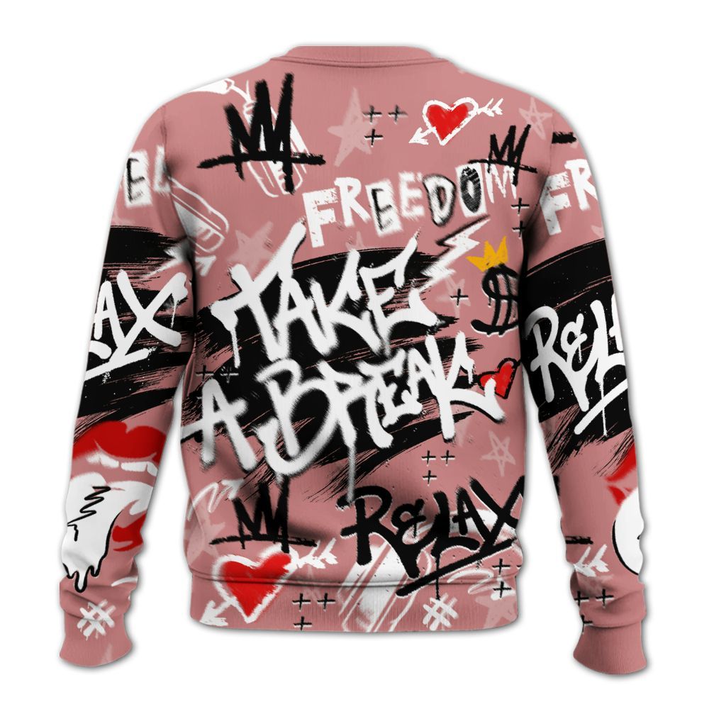 Sweatshirt To Match Low OG Rust Pink 1s - Take Break Freedom Graffiti Streetwear All Over Print