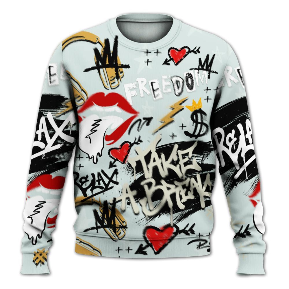 Sweatshirt To Match Pure Platinum 4s - Take Break Freedom Graffiti Streetwear All Over Print