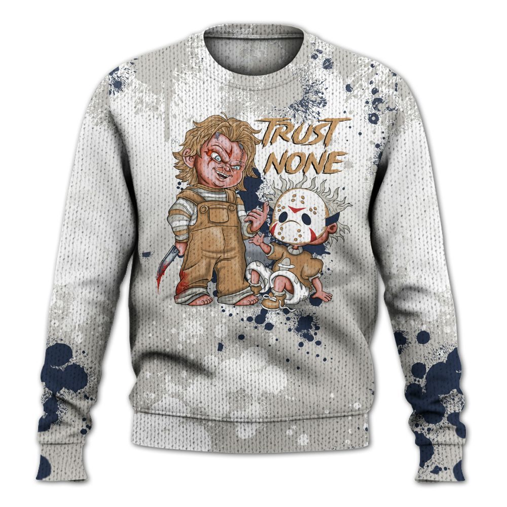 Sweater To Match Low Navy Grey Gum 1s - Trust No One Scary Graphic