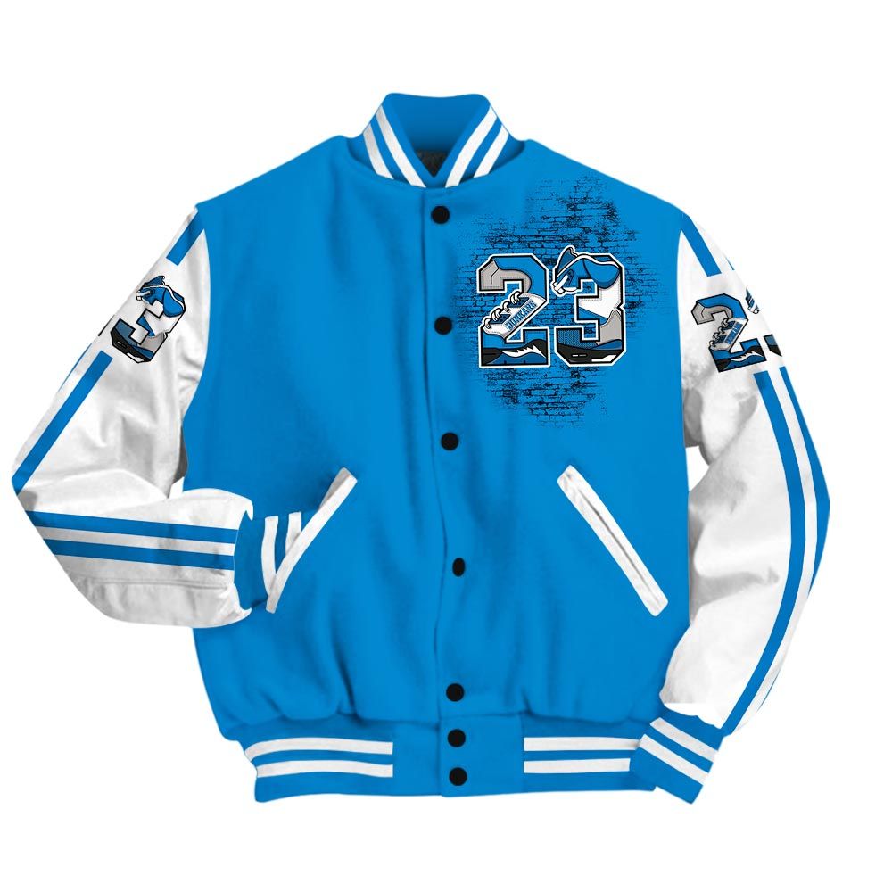 Varsity Jacket To Match Varsity Custom Name Number 23 5s, Military Blue 4s Baseball - To Match Sneaker Industrial Blue 4s Graphic Tee 1904 HDT