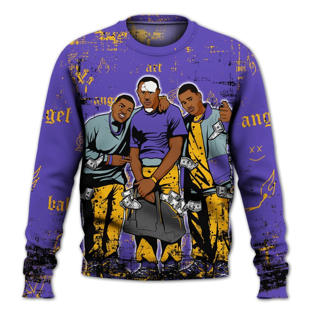 Sweatshirt To Match Imperial Purple 4s - Paid In Full Money All Over Print