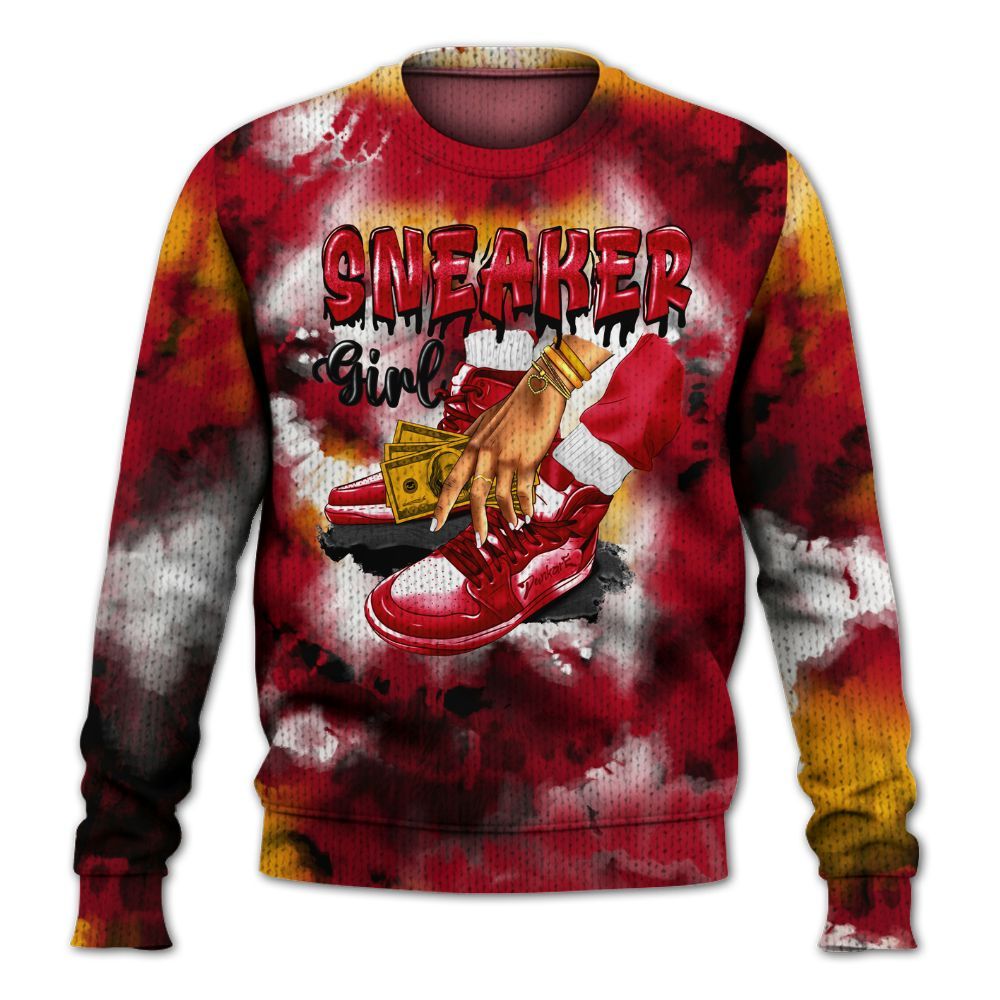 Knitted Sweater To Match Cardinal 7s - SNEAKER Girl Money Drip Tie Dye