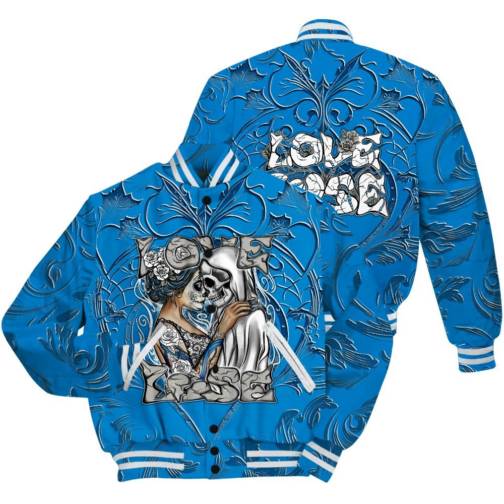 Varsity Jacket To Match Military Blue 4s Shirt - Loves Lose Gothic All Over Print