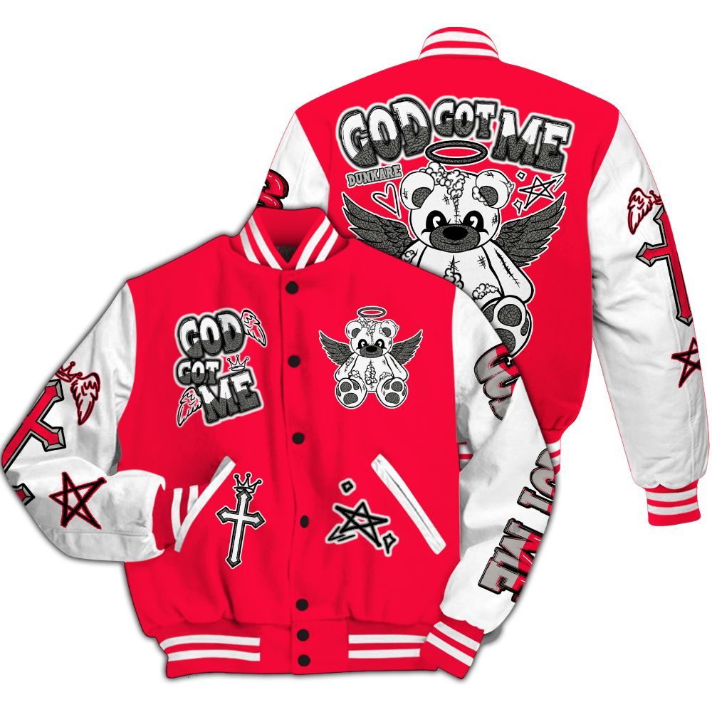 Varsity Jacket To Match Retro Fire Red 3s - Gods Guides Me Bear All Over Print