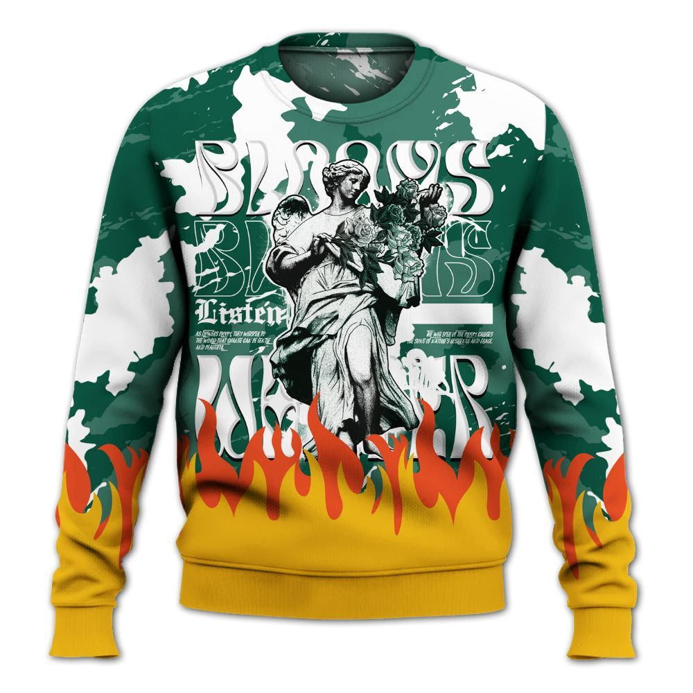 Sweatshirt To Match Oxidized Green 4s - Blooms Whisper Retro All Over Print