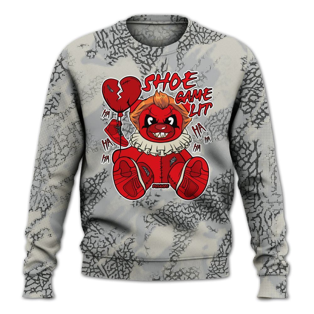 Sweatshirt To Match Cement Grey 3s - Shoe Game Bear Abstract Halftone All Over Print