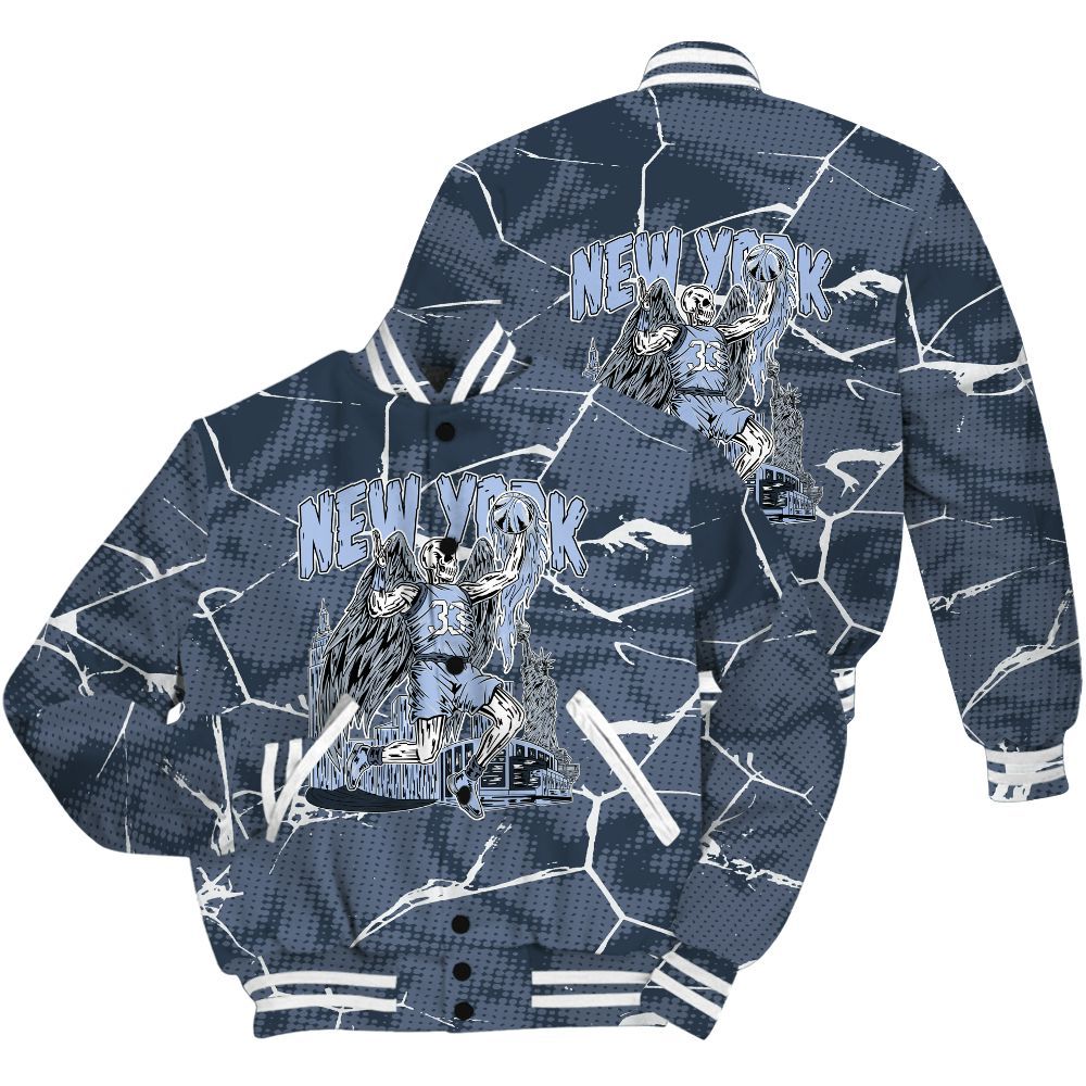 Varsity Jacket To Match Low Diffused Blue 11s Shirt - Ewing Era Skeleton Crack All Over Print
