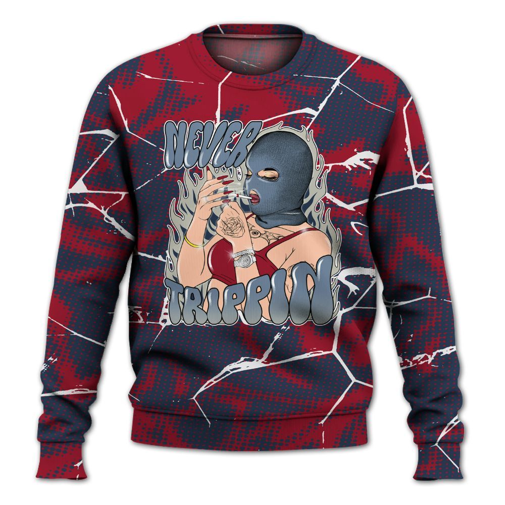 Sweatshirt To Match Navy Blue 2024 6s - Ne'er Trippin' Unique Crack All Over Print