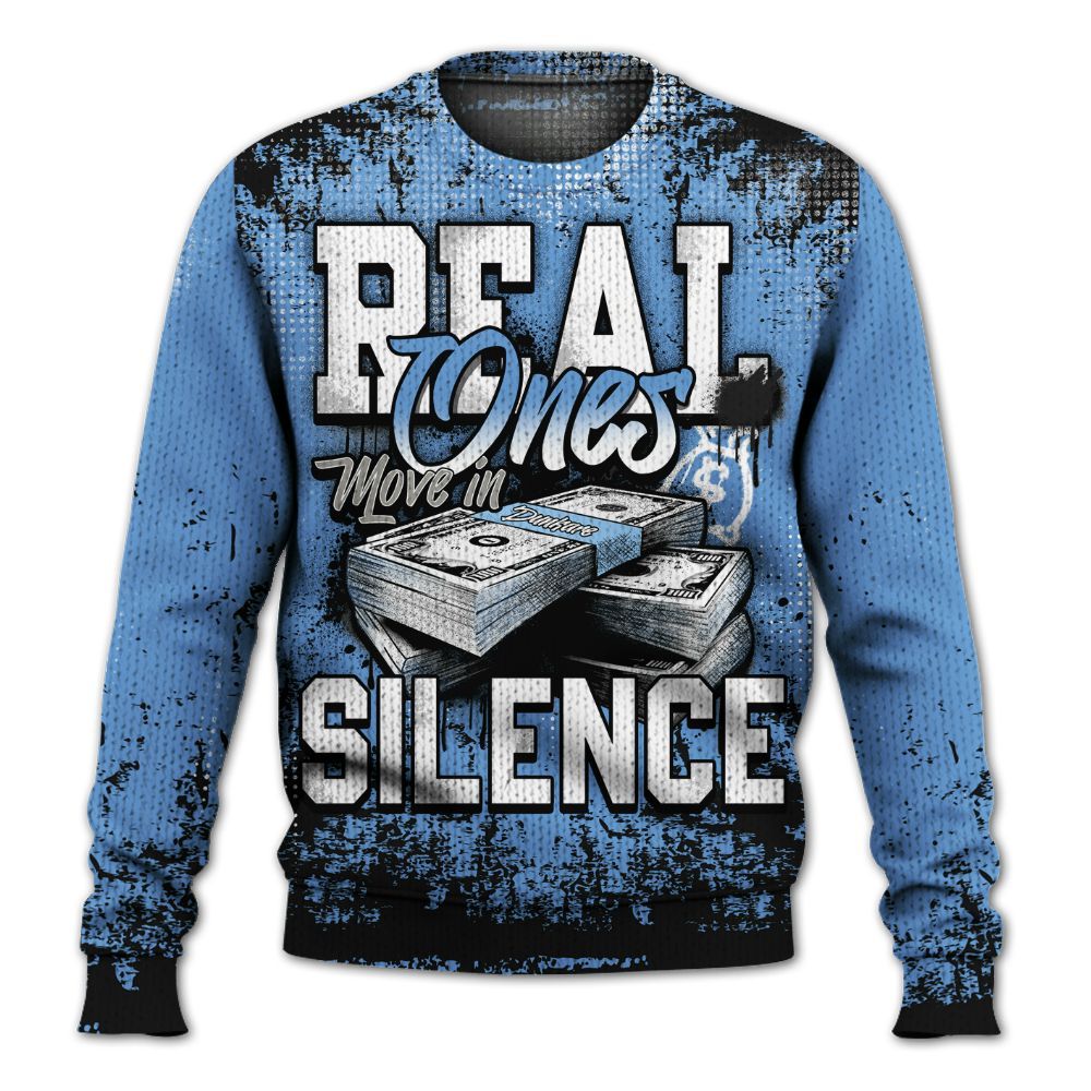 Sweater To Match Black University Blue 5s - Move In Silence Money Street Retro Graphic