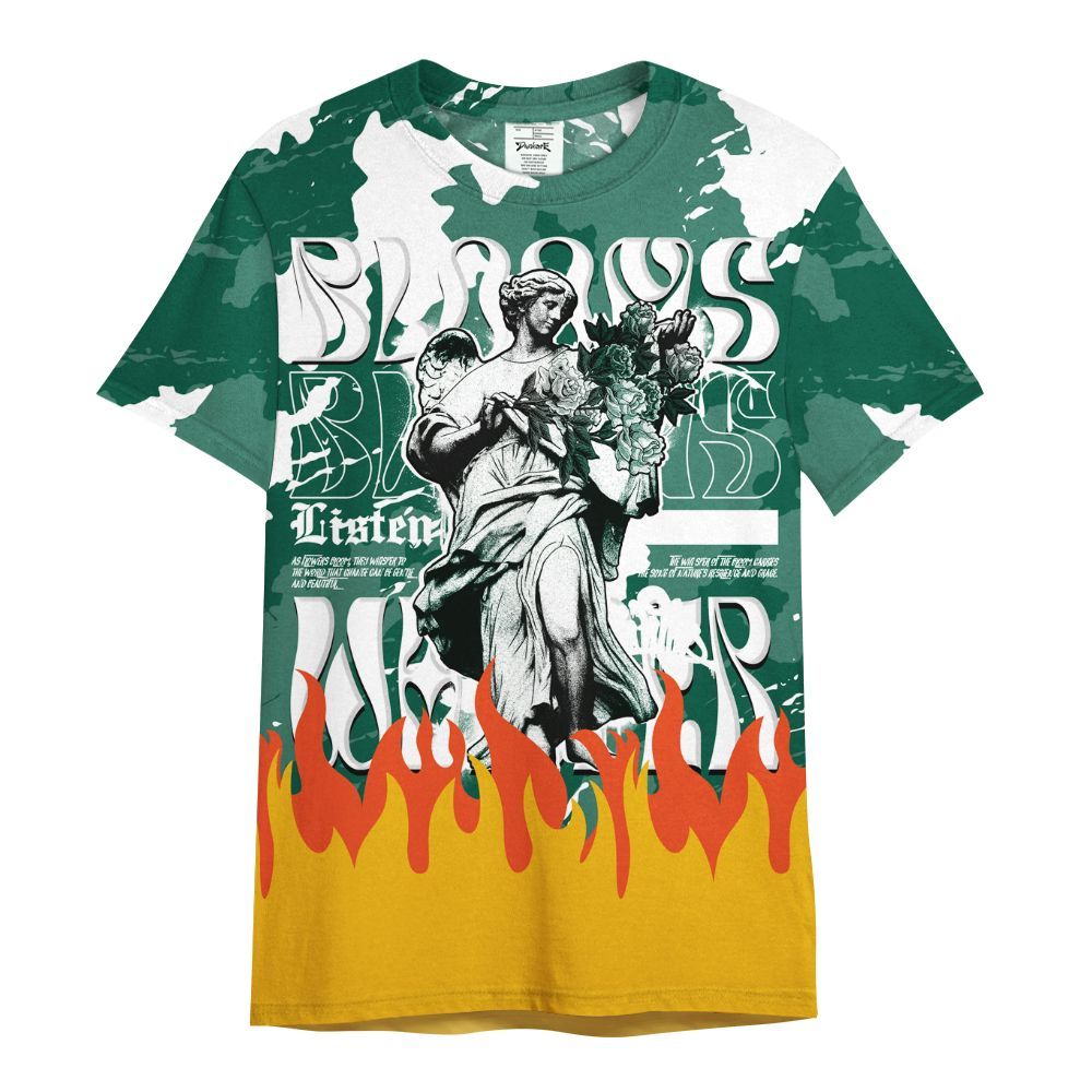 Shirt To Match Oxidized Green 4s - Blooms Whisper Retro All Over Print