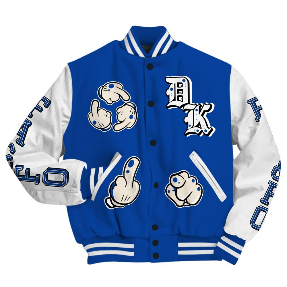 Varsity Jacket To Match Low Game Royal 1s - F Around Find Out Graphic All Over Print