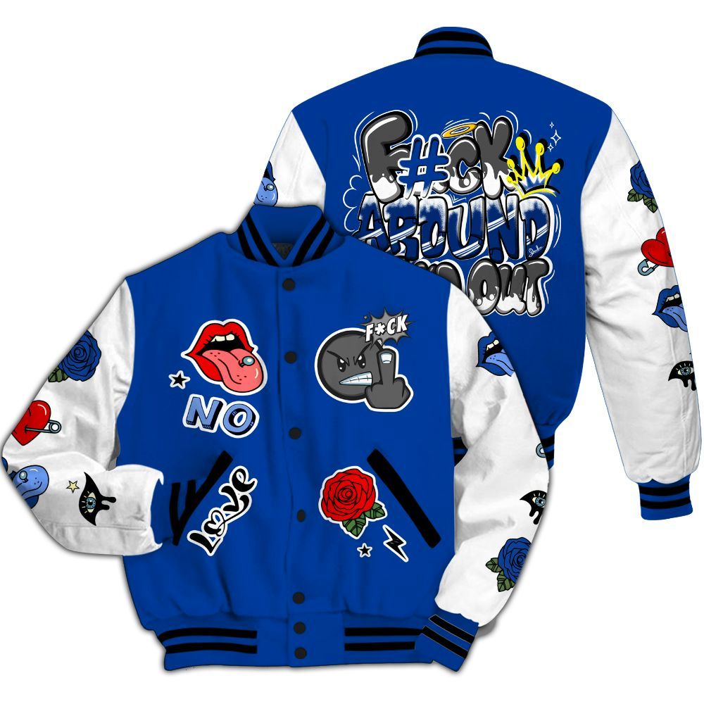 Varsity Jacket To Match Hyper Royal 12s - FK Around Find Out All Over Print