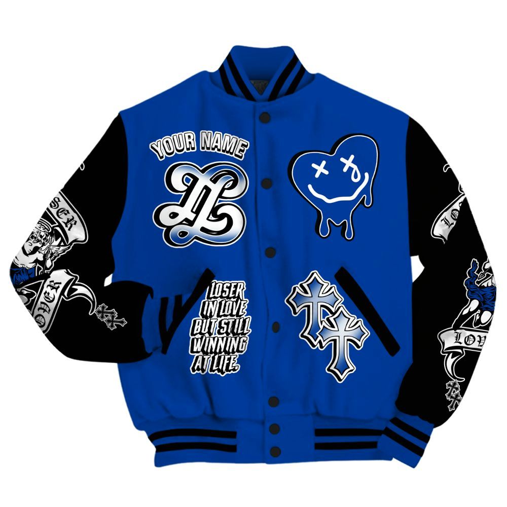 Varsity Jacket To Match Hyper Royal 12s - LOVER LOSER Custom Name Baseball Varsity Jacket All Over Print