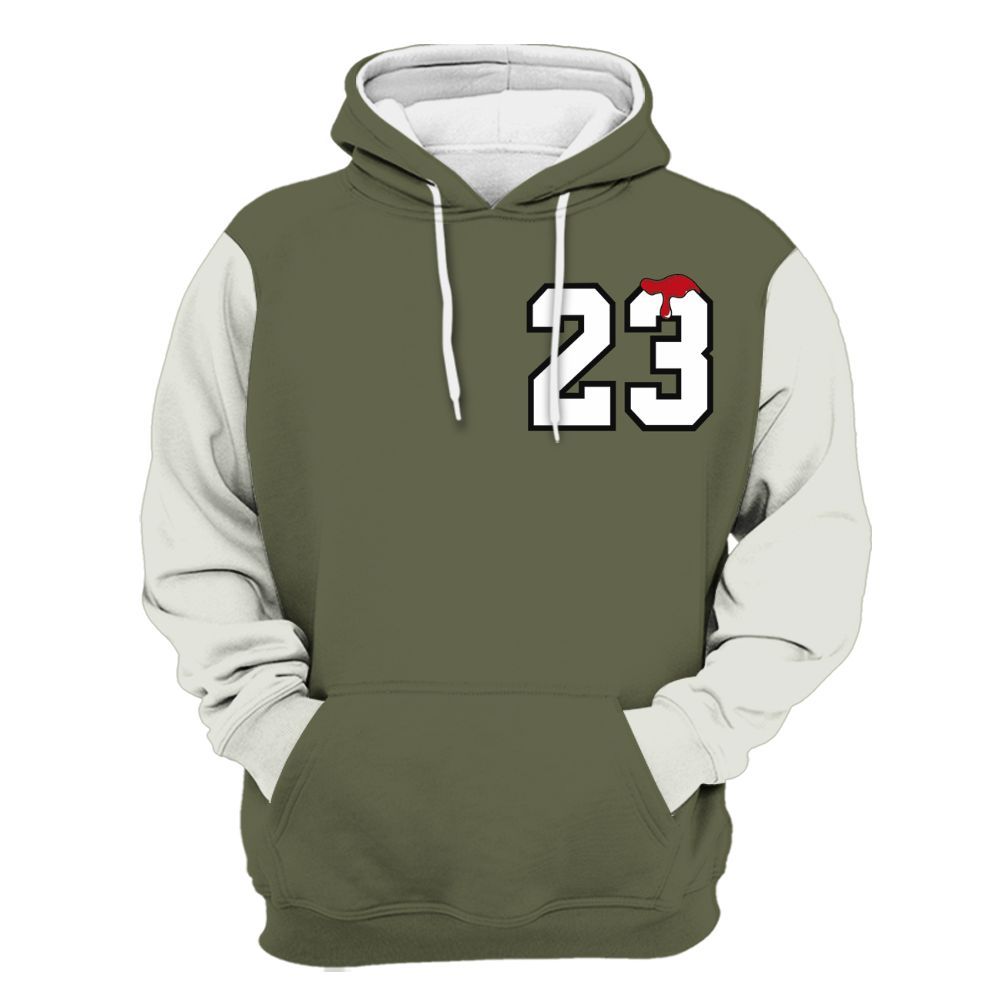 Hoodie To Match Low OG Medium Olive 1s Varsity Jacket, Custom Name Number 23 Drip All Over Print