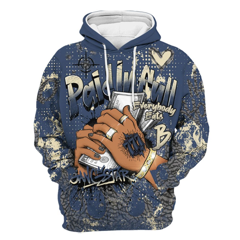 Hoodie To Match Diffused Blue 3s - Lucky Money Paid In Full Graffiti All Over Print