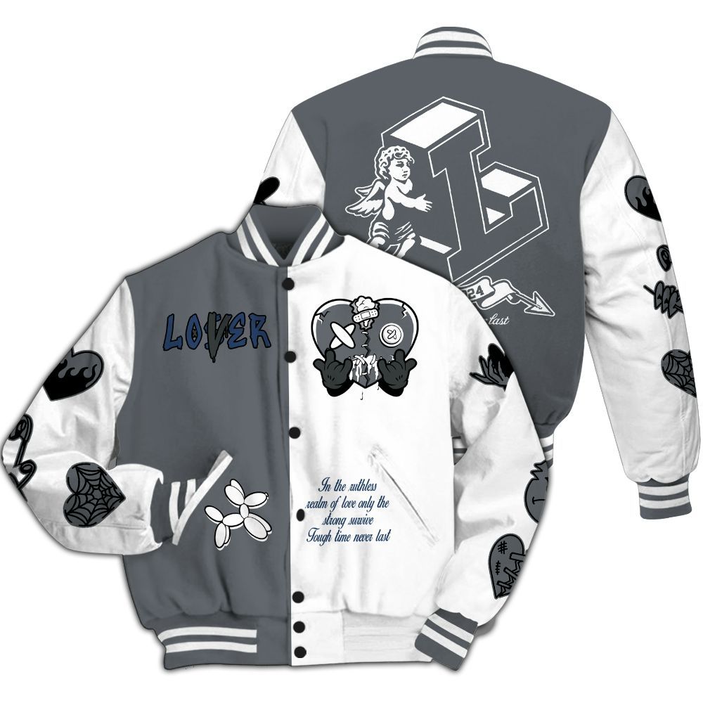 Varsity Jacket To Match Flint Grey 9s - Loser Lover Heart F Ck Love All Over Print