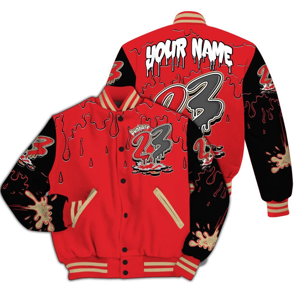 Varsity Jacket To Match Prime 93 Fire Red - Custom Name 23 Drip Sludges All Over Print