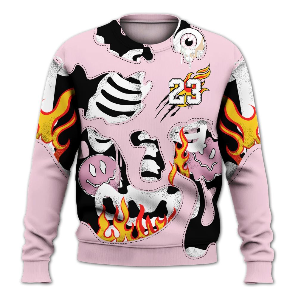 Sweatshirt To Match Orchid 4s - Skeleton Smile Flame Drip All Over Print