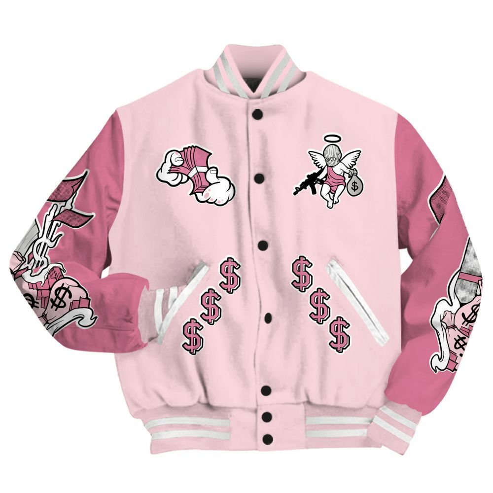 Varsity Jacket To Match GS Pearl Pink 12s - Ones Move In Silence Graphic All Over Print