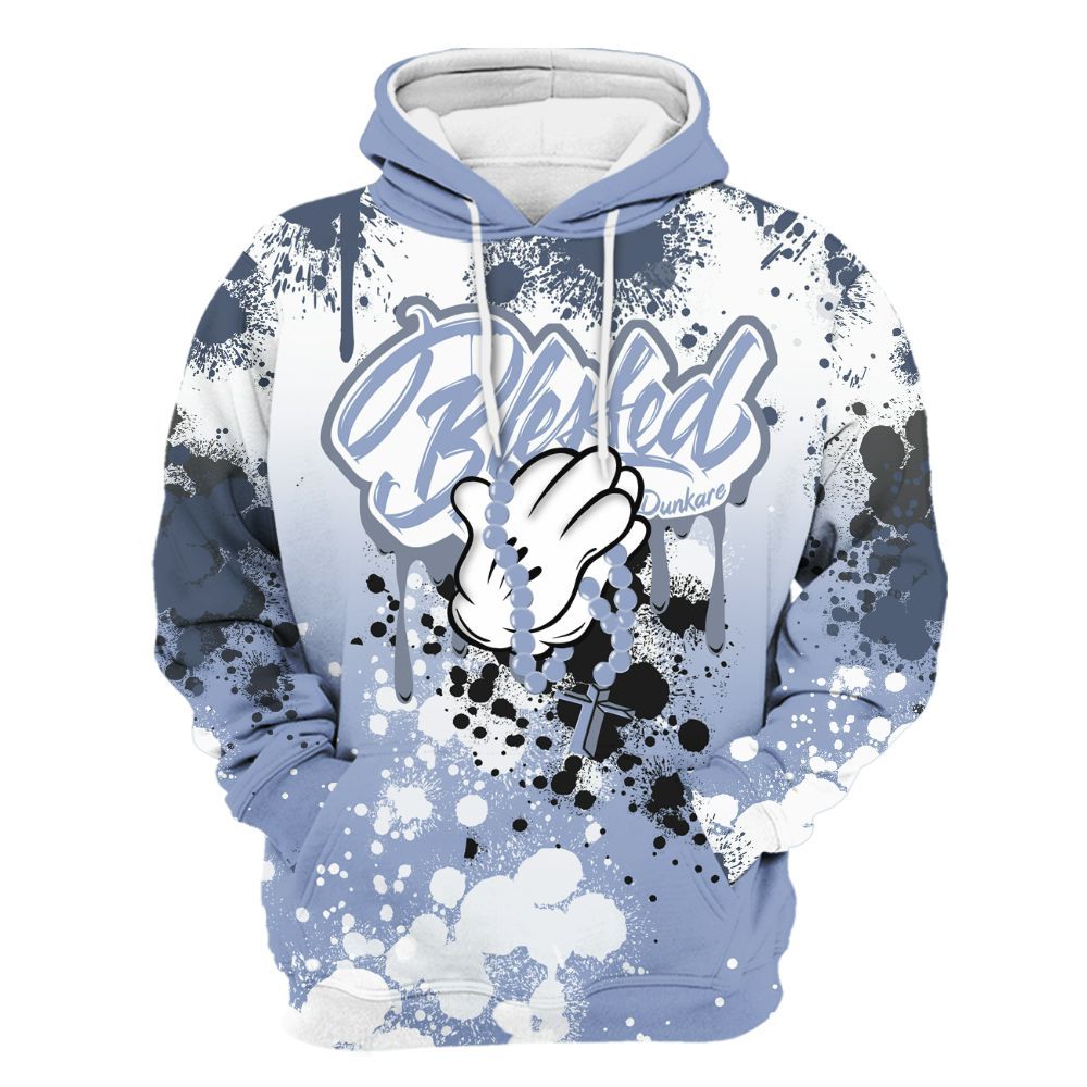 Hoodie To Match Retro Blue Grey 13s - God Blessed Ink Drip All Over Print