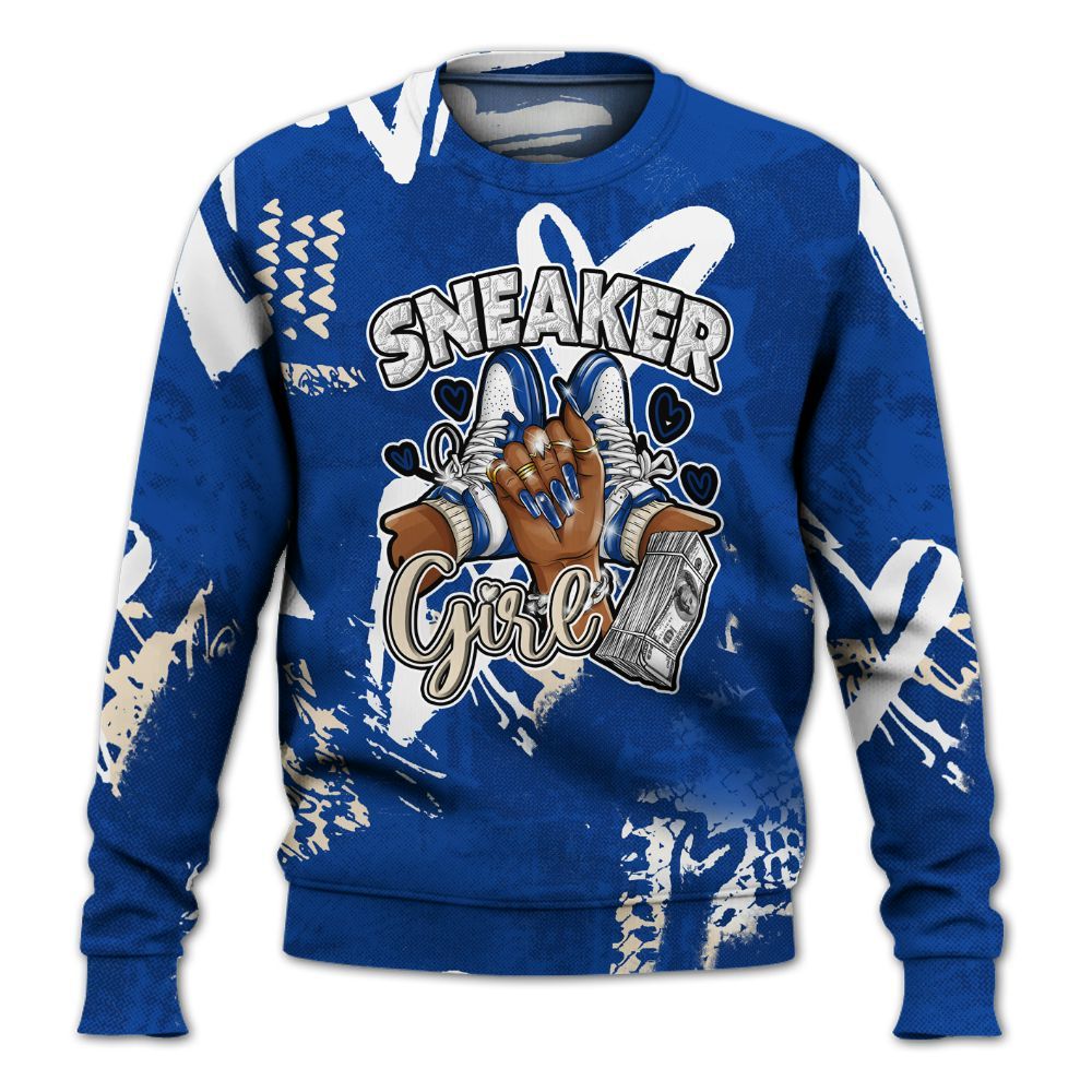 Sweatshirt To Match Low Game Royal 1s - Sneakerz Girlz Heart Grunge All Over Print