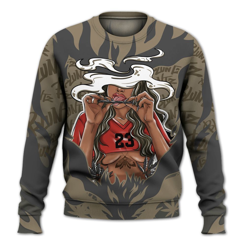Sweatshirt To Match Olive 9s - Bluntz Burnz Graphics All Over Print