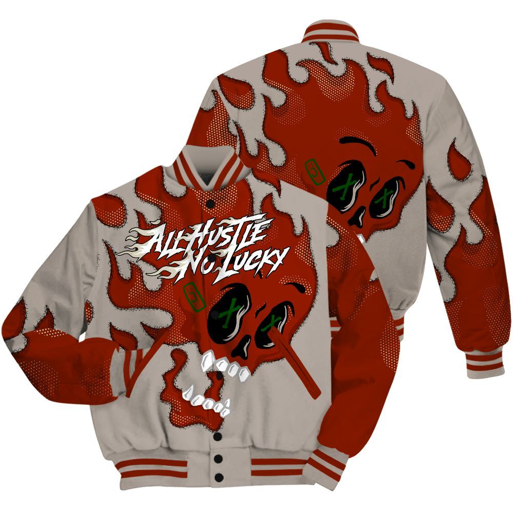 Varsity Jacket To Match El Grito 5s Shirt, All Hustle No Lucky Skull All Over Print