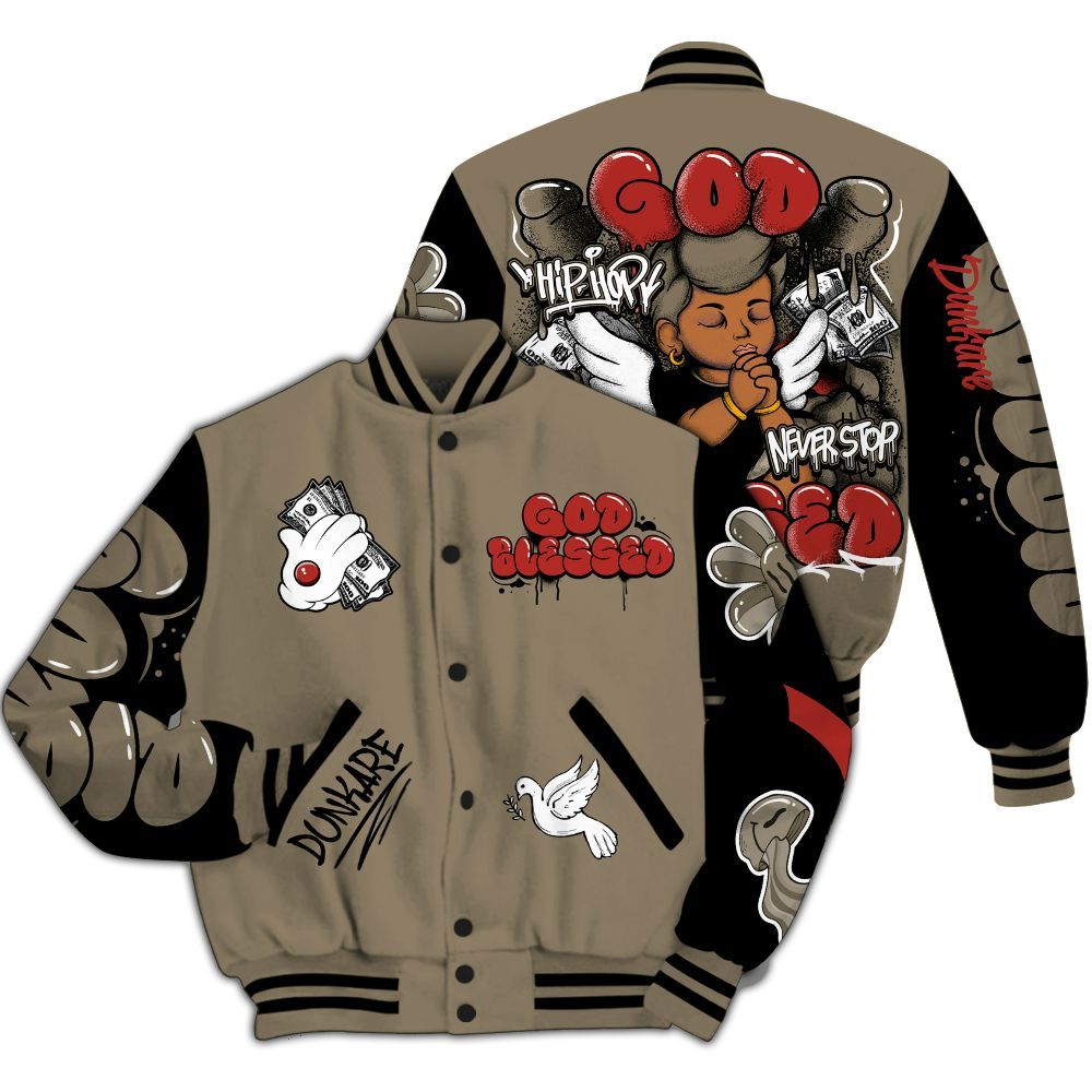 Varsity Jacket To Match Olive 9s - God Blessed All Over Print