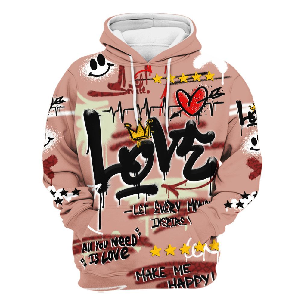 Hoodie To Match Valentines Day 3s - Happy Love Beats Graffiti Streetwear All Over Print