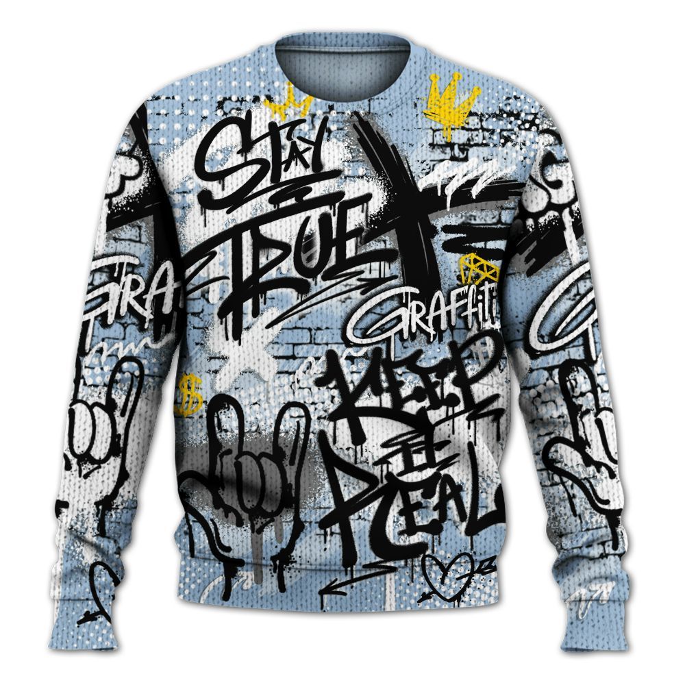 Knitted Sweater To Match High University Blue 1s - True It Real Graffiti Streetwear