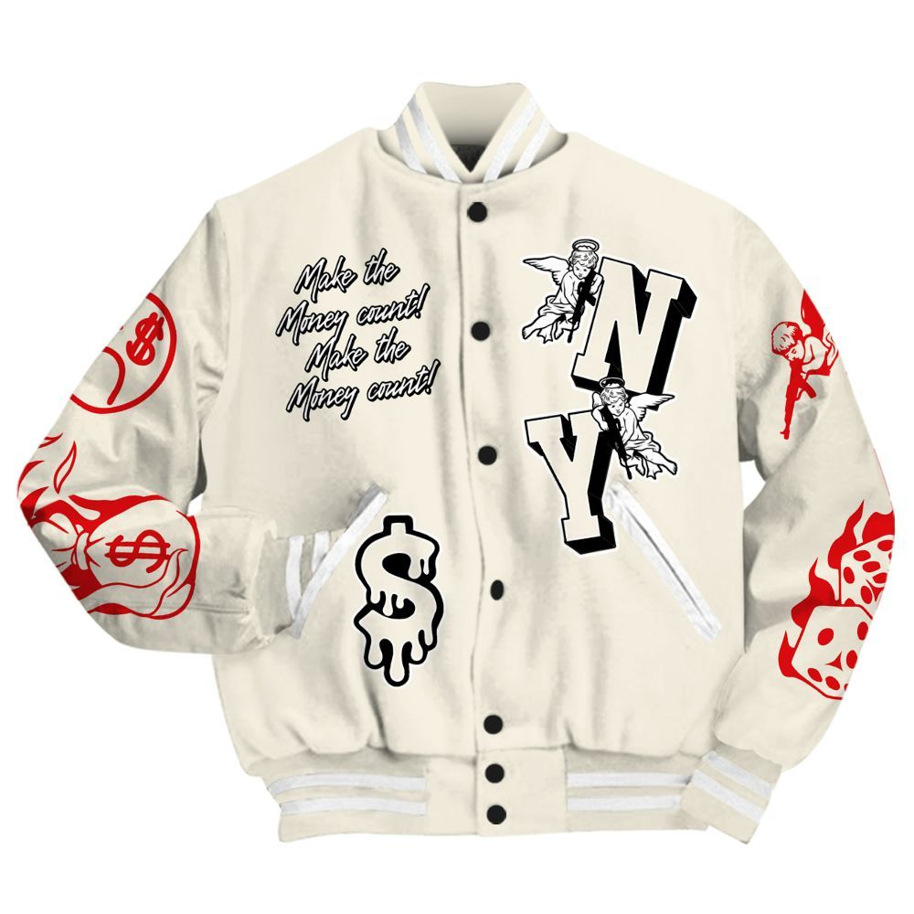 Varsity Jacket To Match Low OG Sail 1s - Paid In Full Money Graphic Varsity Jacket All Over Print
