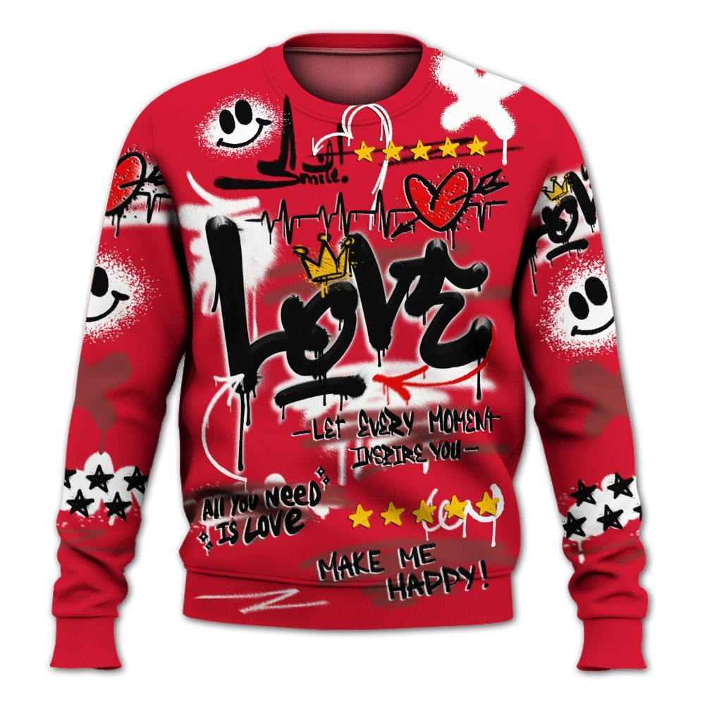 Sweatshirt To Match Air Max Sunder Gore Tex Fire Red - Happy Love Beats Graffiti Streetwear All Over Print