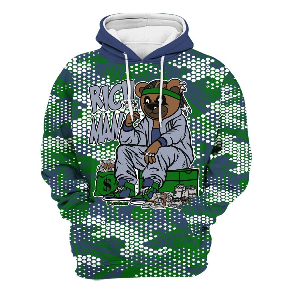 Hoodie To Match Midnight Navy 13s - Rich Man Bear Banknotes Art All Over Print