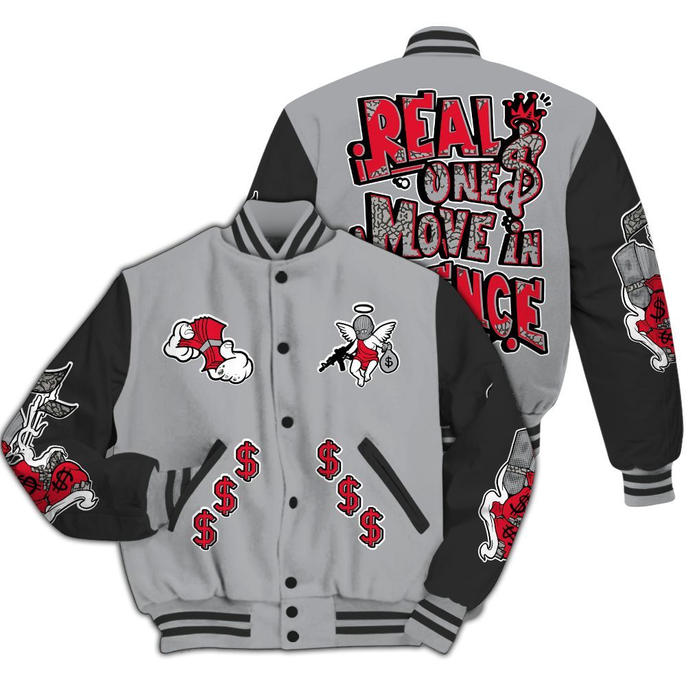 Varsity Jacket To Match Black Cement 3s - Ones Move In Silence Graphic All Over Print