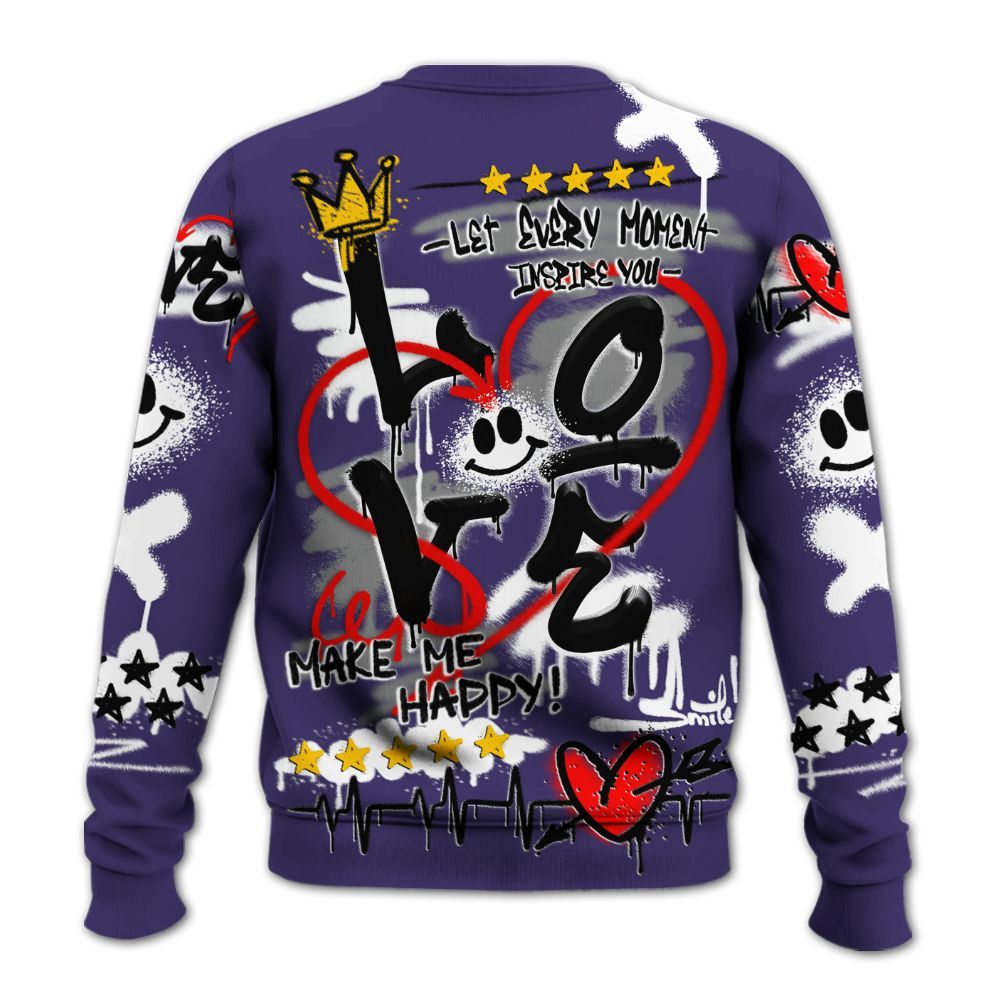 Sweatshirt To Match Retro Court Purple 13s - Happy Love Beats Graffiti Streetwear All Over Print