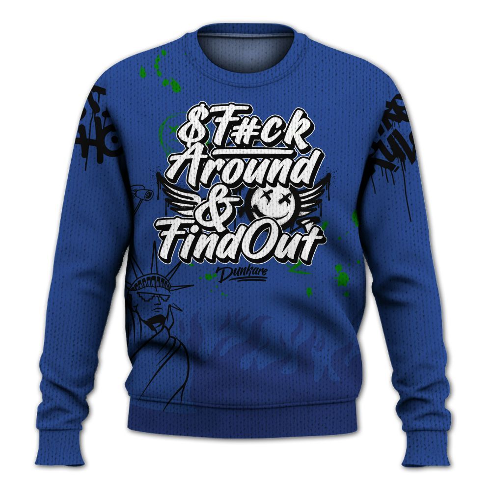 Knitted Sweater To Match Retro Hyper Royal 13s - Graphic Fck Around Find Out