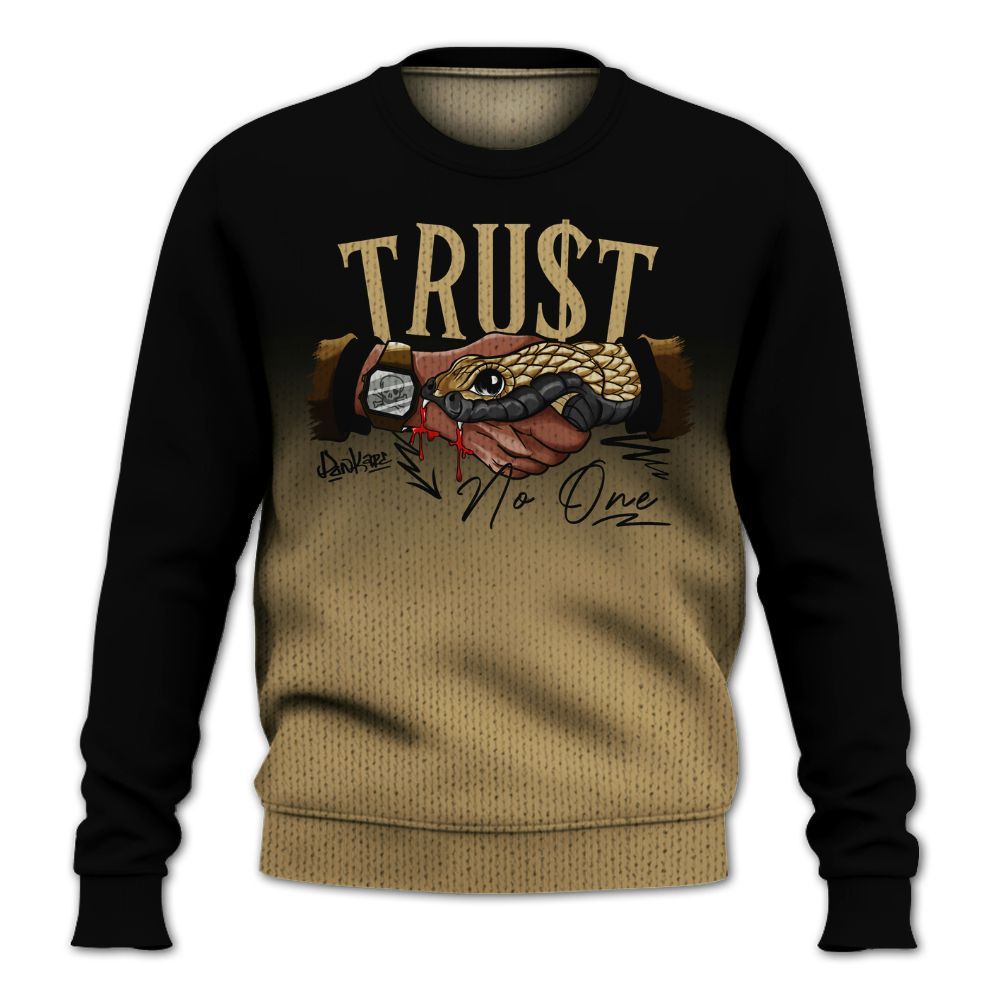 Knitted Sweater To Match High OG Black Metallic Gold 1s - Snake Trust No One Drip