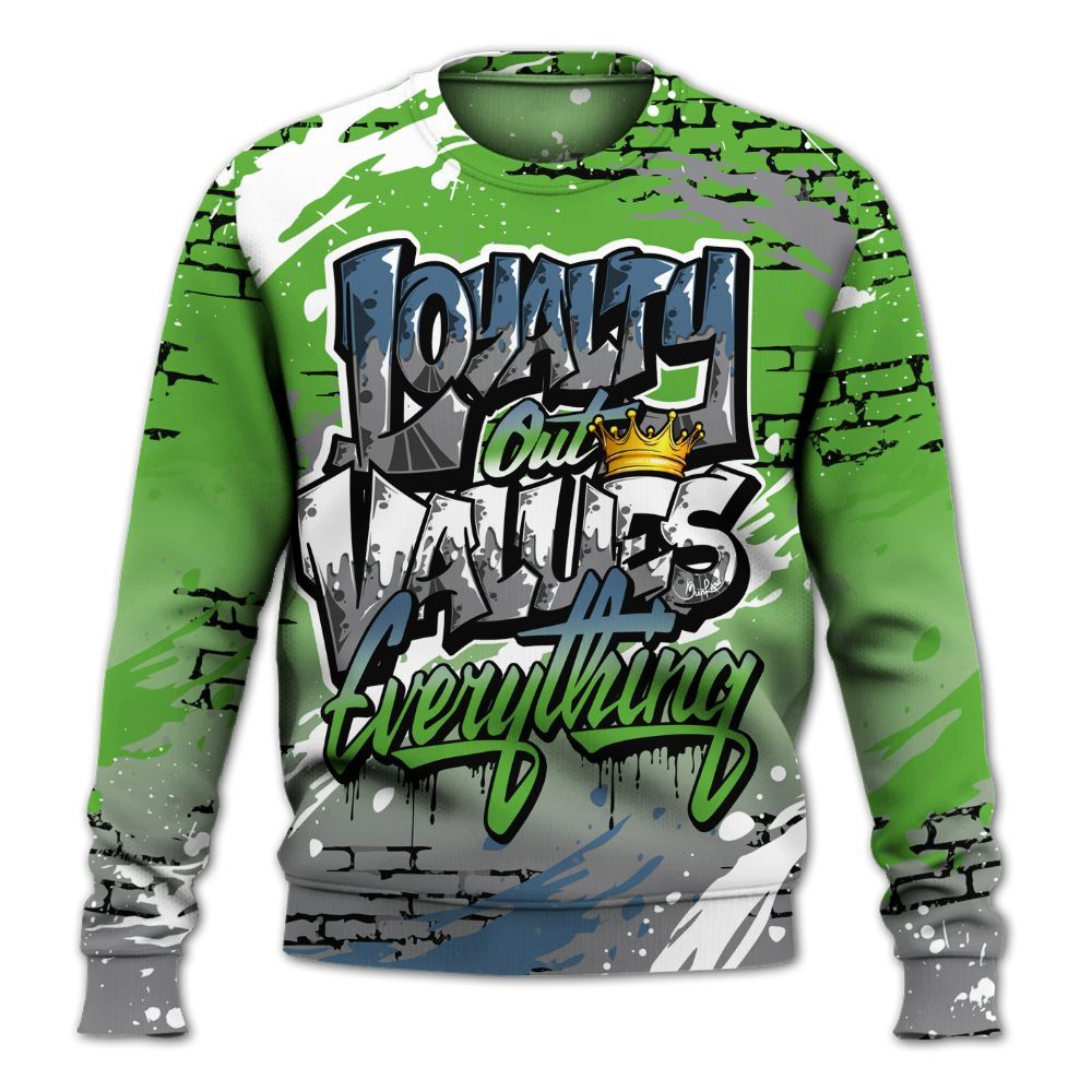 Sweatshirt To Match Retro Green Bean 5s - Values Of Loyalty Drip All Over Print