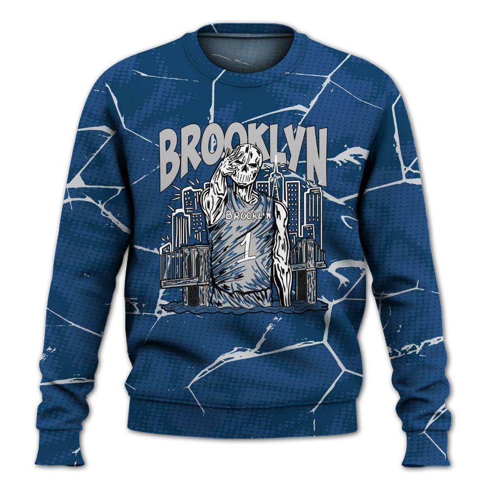 Sweatshirt To Match High OG Midnight Navy 1s - Brooklyn's Skeleton Crack All Over Print