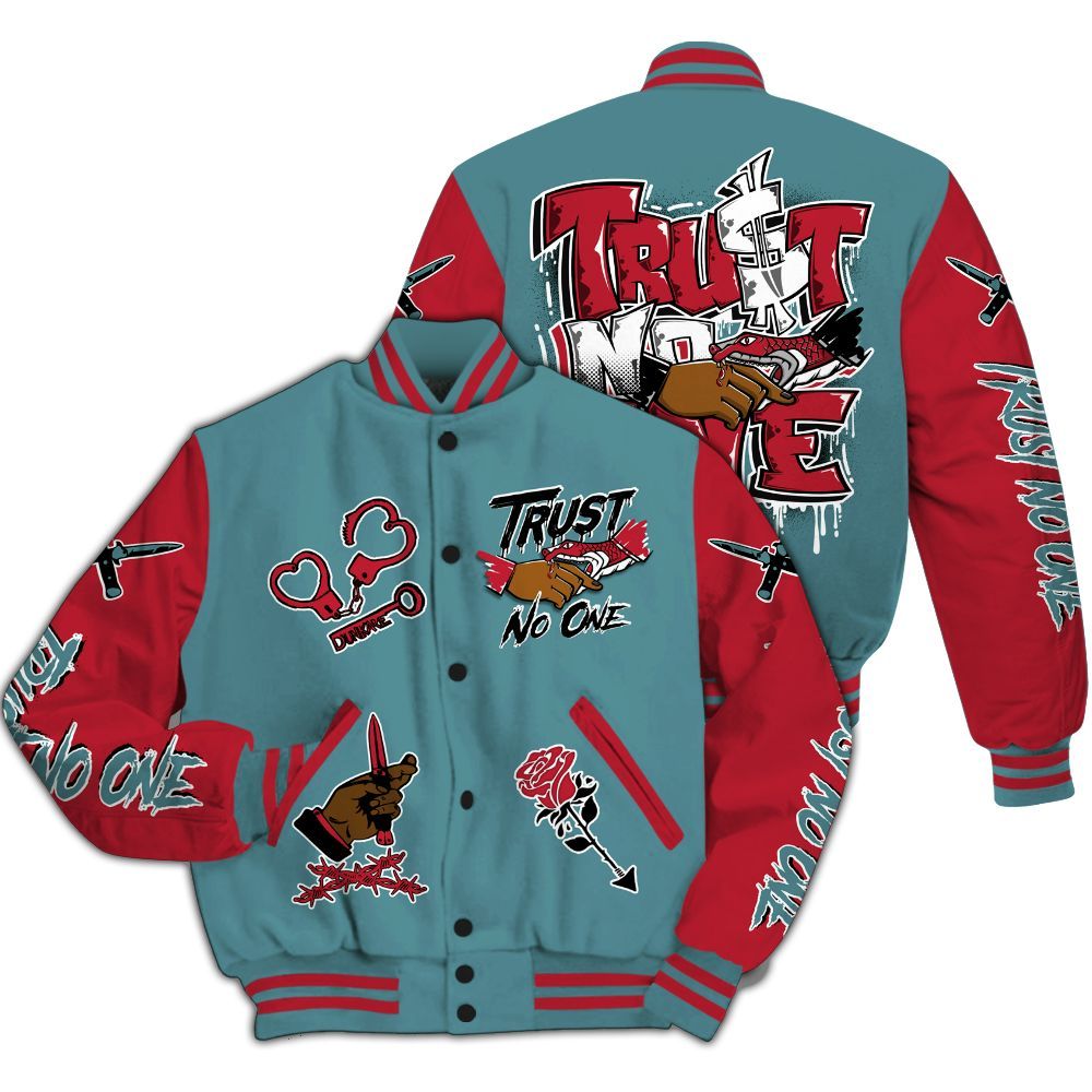 Varsity Jacket To Match Dunk Low Denim Turquoise Royal - Trust No One Dripping All Over Print