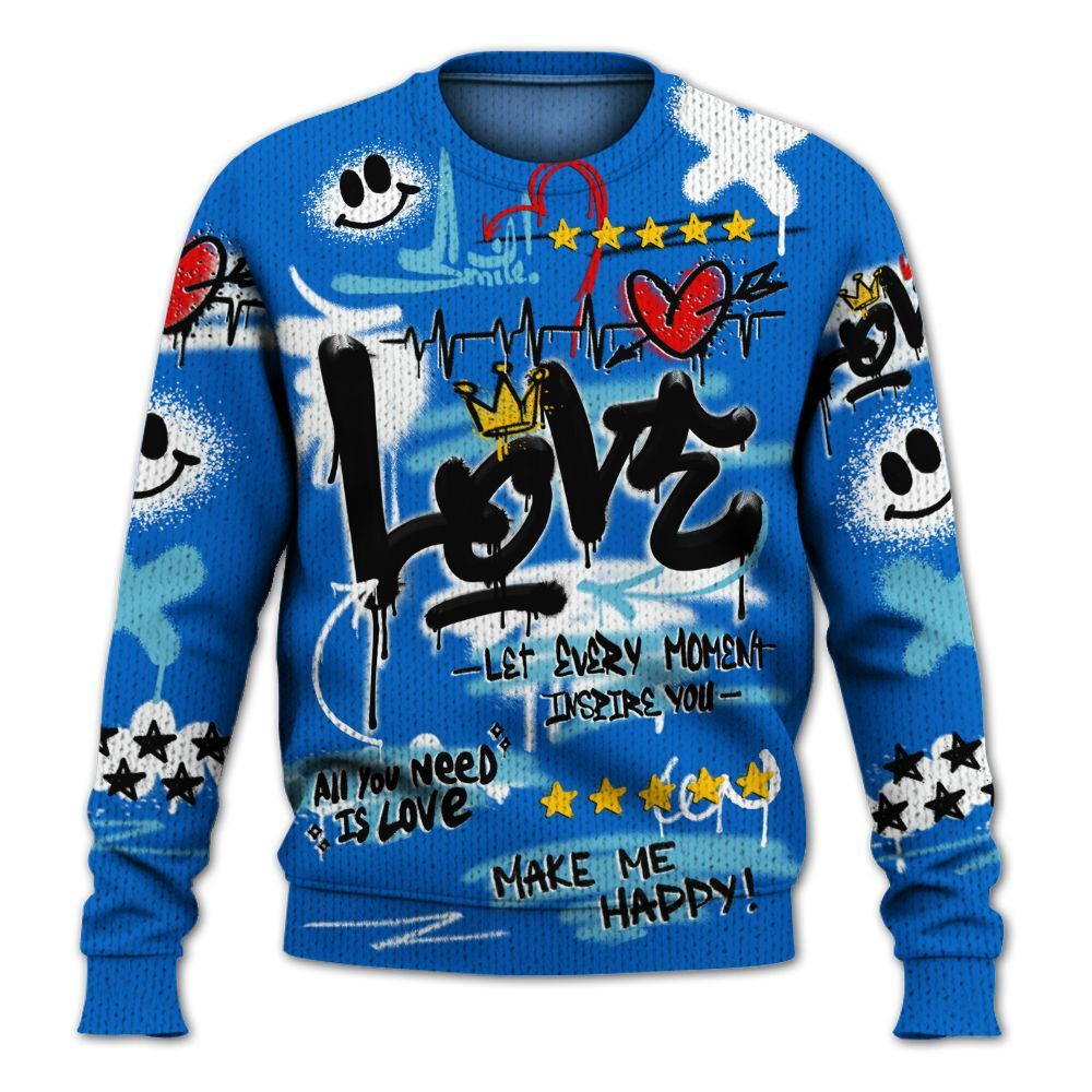 Knitted Sweater To Match Dunk Low Argon - Happy Love Beats Graffiti Streetwear