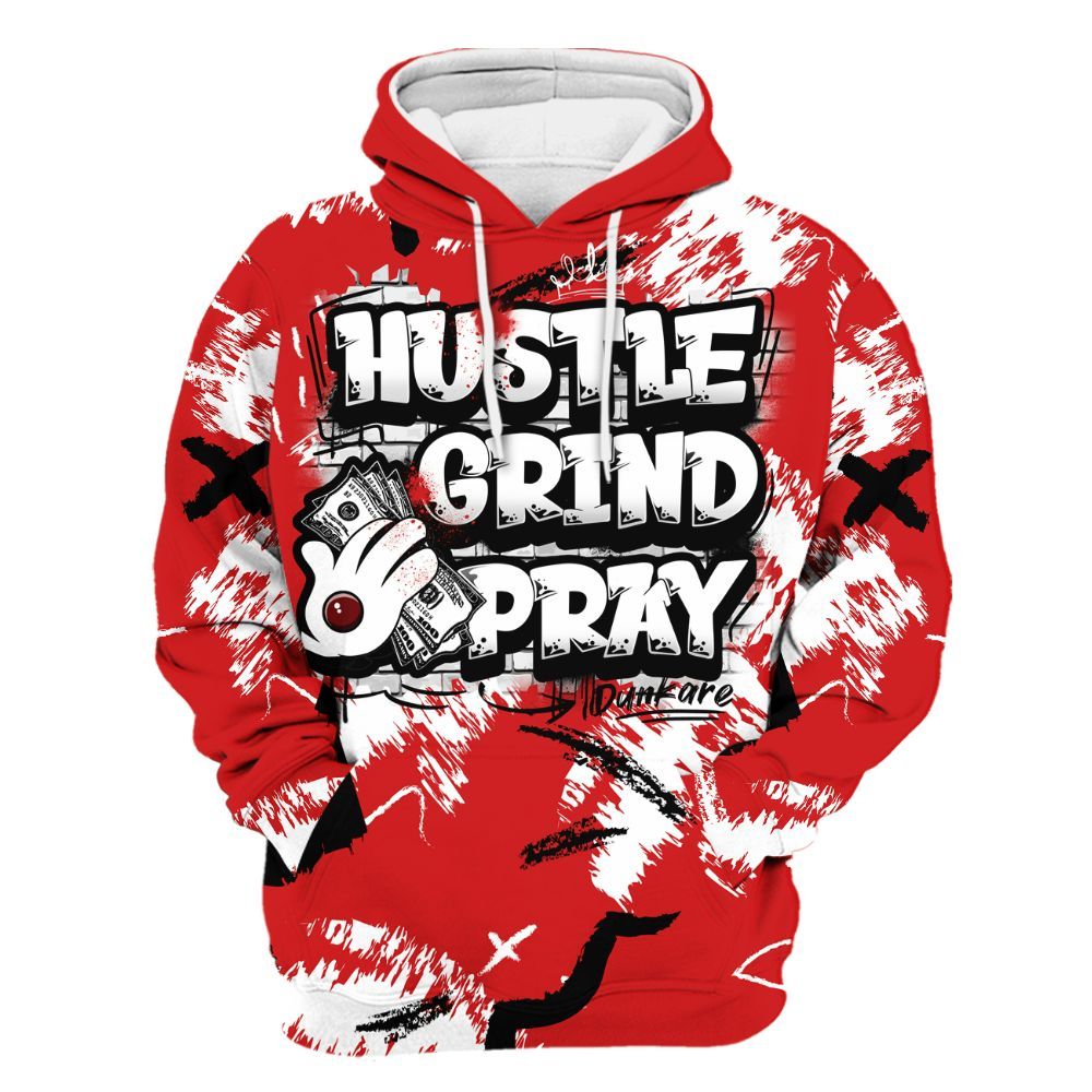 Hoodie To Match Low Bred 11s - Hustle Grind Pray Retro All Over Print